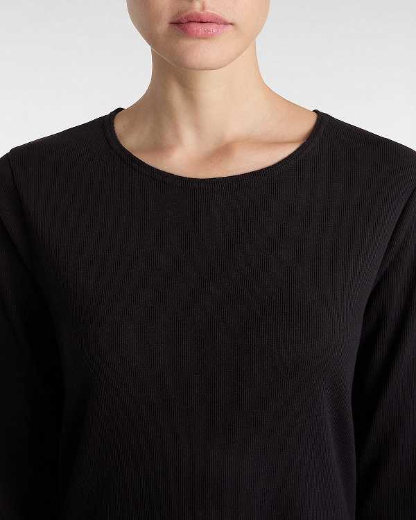 Camiseta Vans Drew Rib Long Sleeve Feminino Pretas | VN2107985