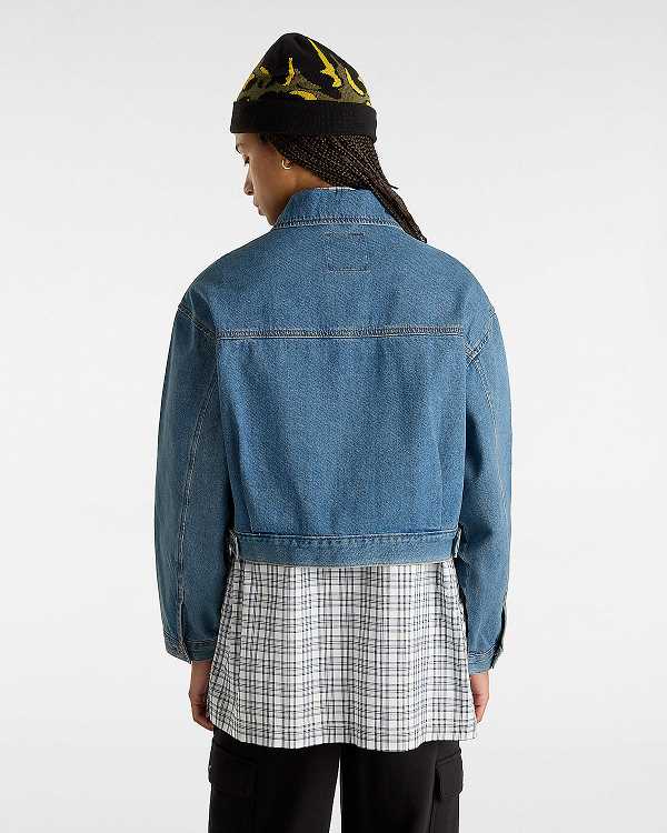 Casaco Vans Raynes Denim Crop Feminino Azuis | VN4258079