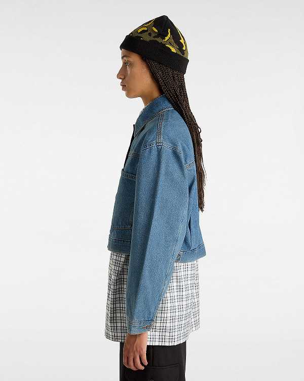 Casaco Vans Raynes Denim Crop Feminino Azuis | VN4258079