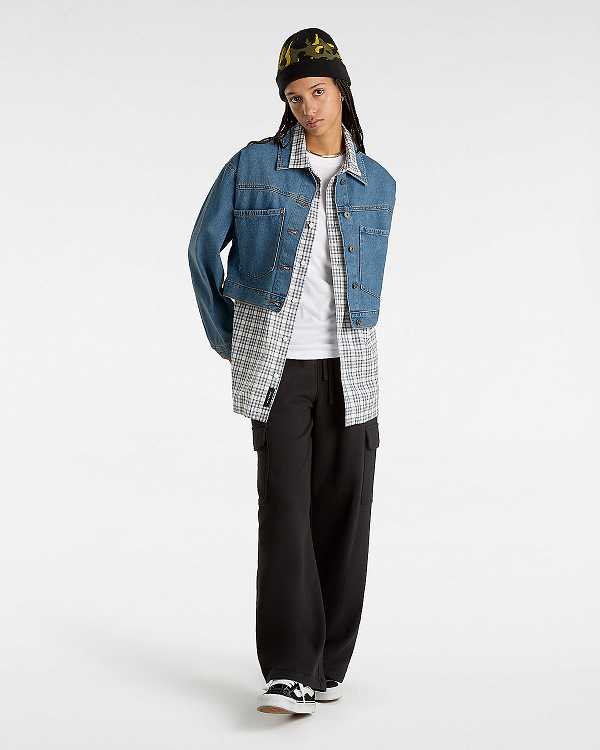 Casaco Vans Raynes Denim Crop Feminino Azuis | VN4258079