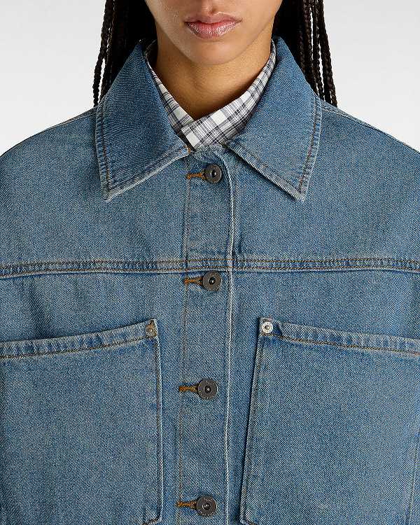 Casaco Vans Raynes Denim Crop Feminino Azuis | VN4258079