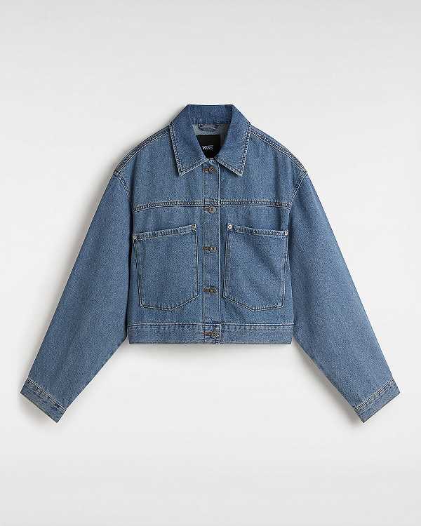 Casaco Vans Raynes Denim Crop Feminino Azuis | VN4258079