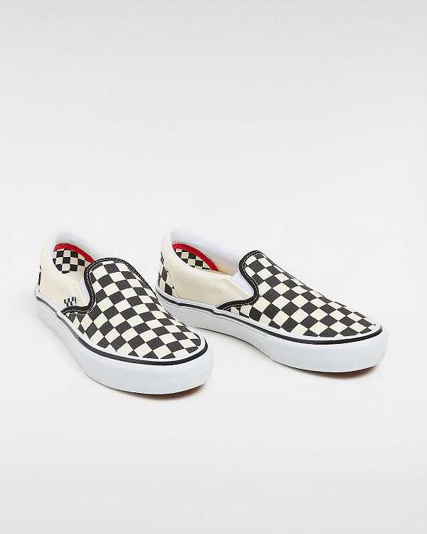 Sapatos Slip On Vans Skate Checkerboard Masculino Pretas Branco | VN1309274