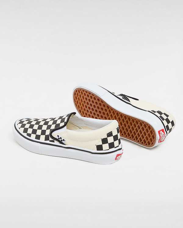 Sapatos Slip On Vans Skate Checkerboard Masculino Pretas Branco | VN1309274