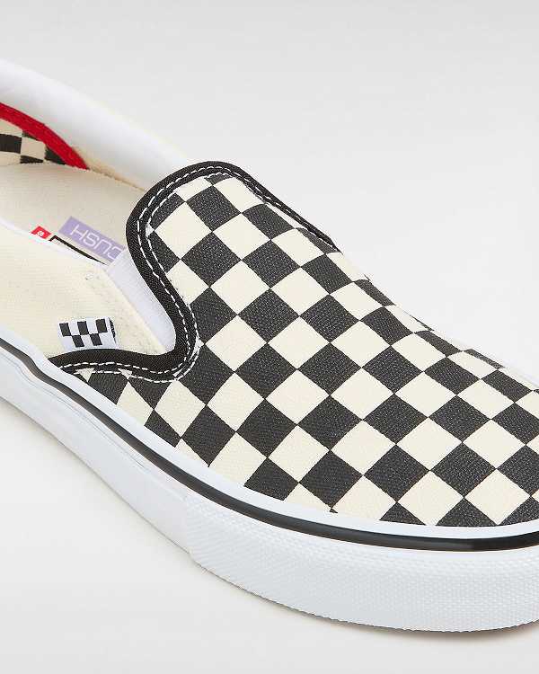 Sapatos Slip On Vans Skate Checkerboard Masculino Pretas Branco | VN1309274
