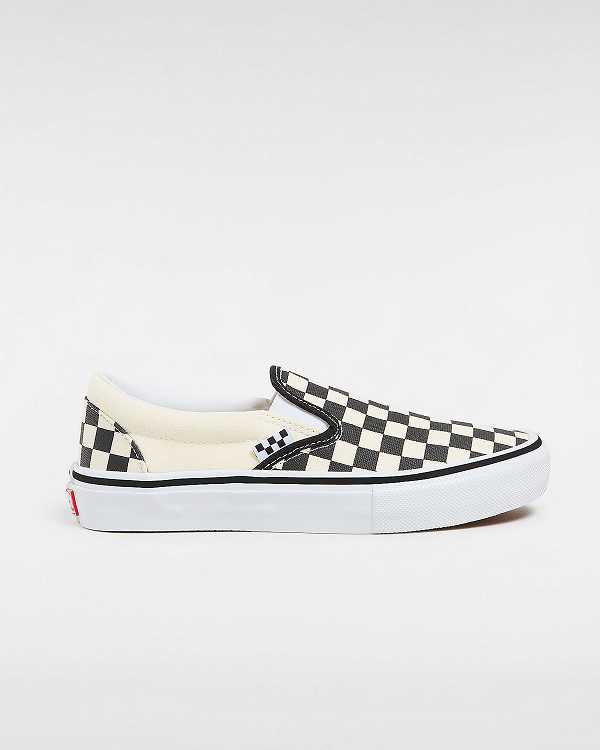 Sapatos Slip On Vans Skate Checkerboard Masculino Pretas Branco | VN1309274